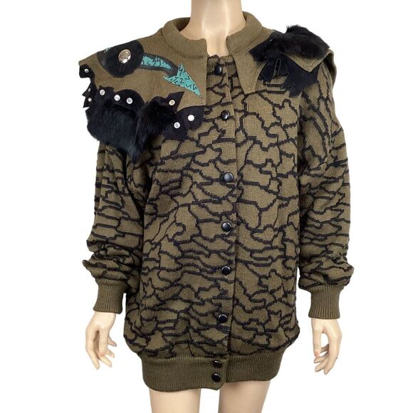 Vintage Andriano by i. Fatigati sweater medium Fur & leather accents fully lined - Picture 1 of 11